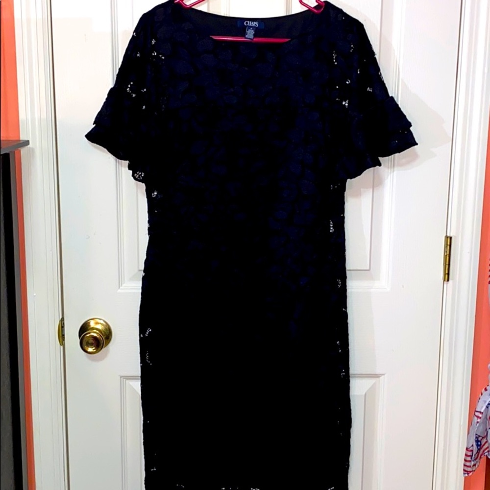 Chaps black lace dress with silk under lining.